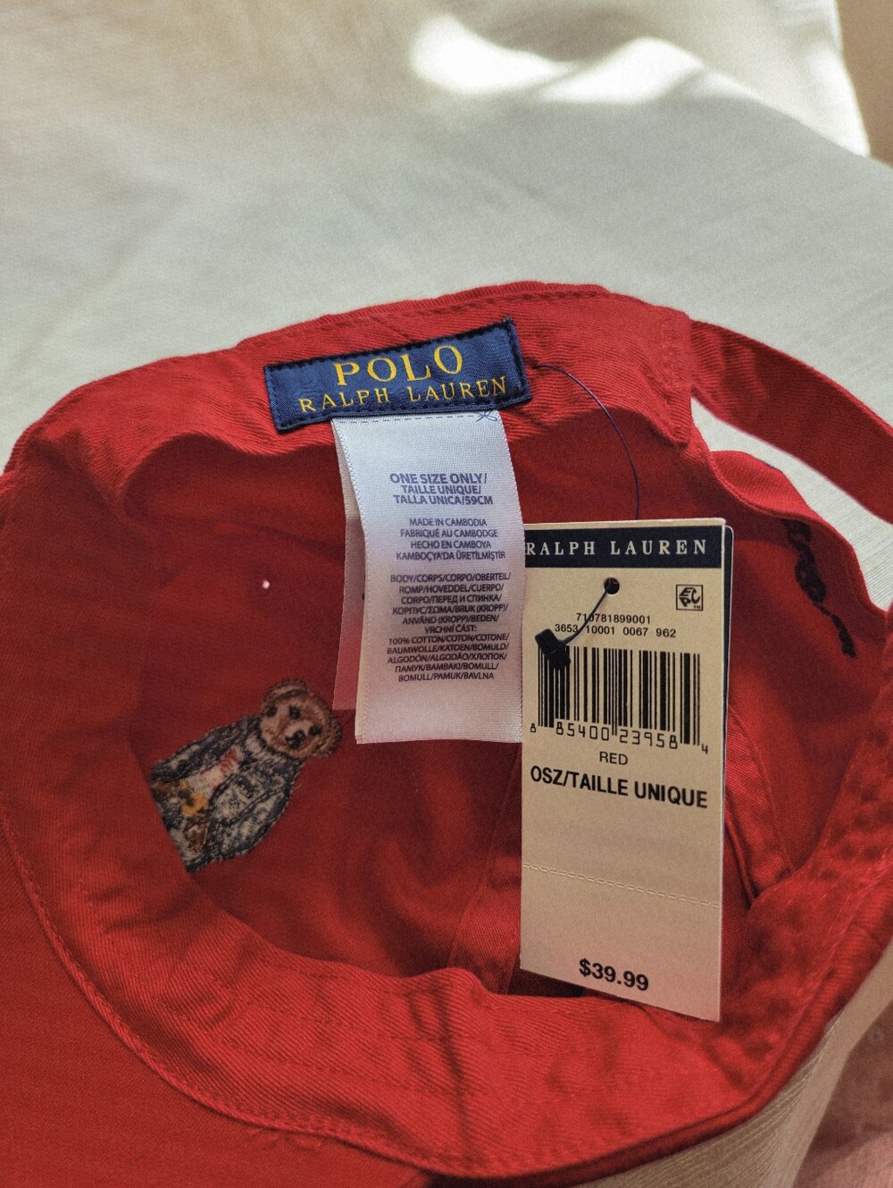 NWT Polo Ralph Lauren Polo Bear Cap Hat Red OS - Picture 5 of 6